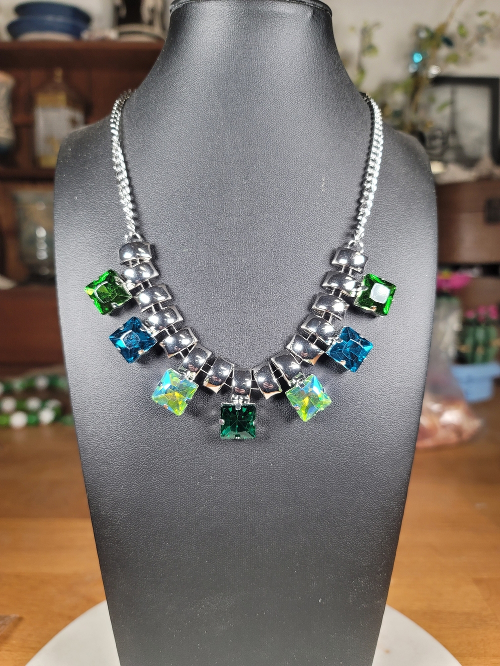 paparazzi Green and Blue Faceted Crystal Necklace